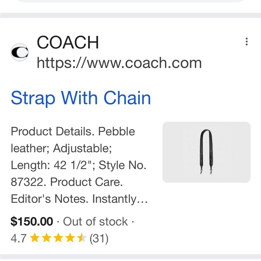 RARE Coach Rexy Leather Chain Strap Charm Replacement Novelty 87322 & bag 50715 - Picture 13 of 13